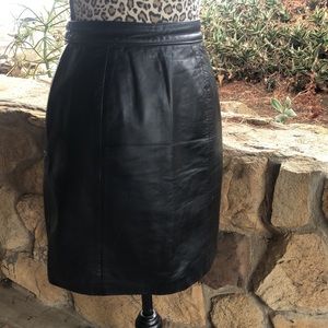 Byrnes & Baker vintage black leather mini skirt.